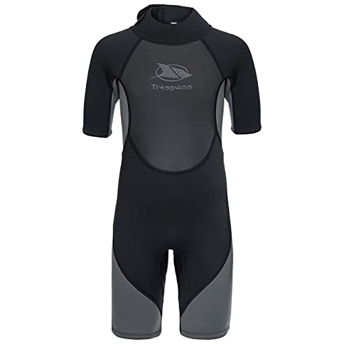 Trespass Scuba, Black, 2/3, Kurzer 3mm-Neoprenanzug mit 7mm-Reißverschluss für Kinder / Jungen 2-12 Jahre, 2-3 Jahre, Schwarz von Trespass