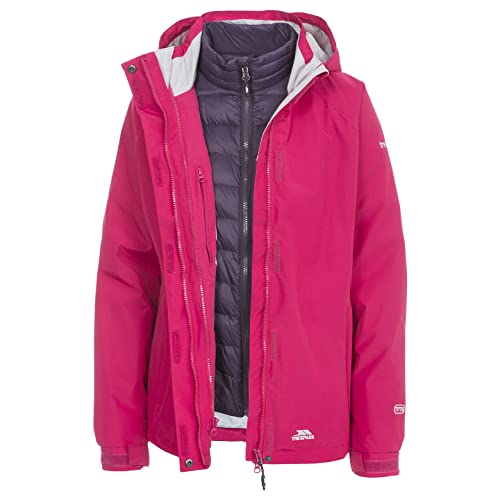 Trespass Trailwind, Cerise, XS, Wasserdichte 3-in-1 Jacke mit abnehmbarer Kapuze mit herausnehmbarer Daunen-Innenjacke für Damen, X-Small, Rosa / Pink von Trespass