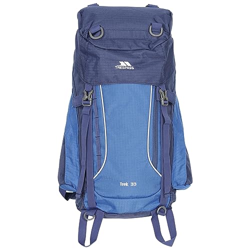 Trespass Trek 33, Electric Blue, Rucksack 33 Liter mit eingebauter Regenhülle, Blau von Trespass