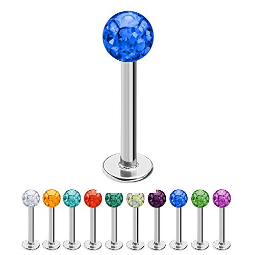 Treuheld® | 1,2mm x 10mm Piercing Labret | 4mm Kristall Kugel | Dunkel-Blau | Chirurgenstahl | Silber | Lippenpiercing, Helix Tragus Stecker von Treuheld