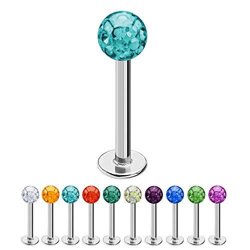 Treuheld® | 1,2mm x 10mm Piercing Labret | 4mm Kristall Kugel | Hell-Blau | Chirurgenstahl | Silber | Lippenpiercing, Helix Tragus Stecker von Treuheld