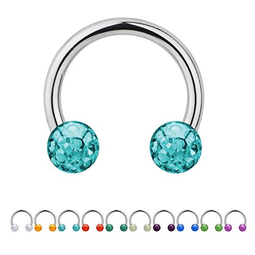 Treuheld® | 1.2mm x 10mm Hufeisen Piercing/Circular Barbell | 3mm Kristall Piercing-Kugeln | Hell-Blau | Chirurgenstahl | Septum Lippe Ohr von Treuheld