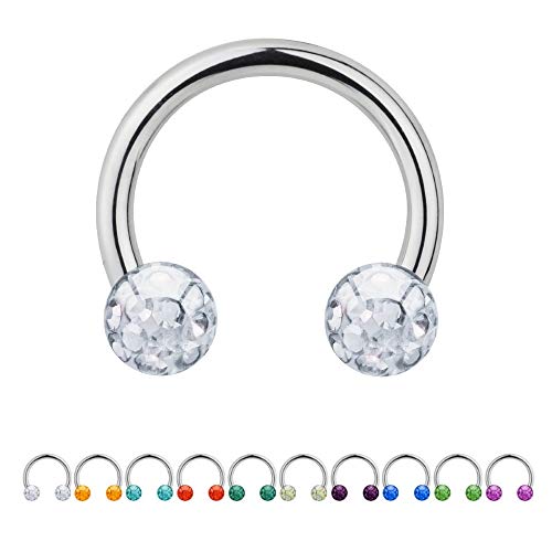 Treuheld® | 1.2mm x 10mm Hufeisen Piercing/Circular Barbell | 3mm Kristall Piercing-Kugeln | Klar - Transparent | Chirurgenstahl | Septum Lippe Ohr von Treuheld