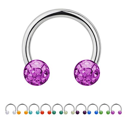 Treuheld® | 1.2mm x 10mm Hufeisen Piercing/Circular Barbell | 3mm Kristall Piercing-Kugeln | Pink/Rosa | Chirurgenstahl | Septum Lippe Ohr von Treuheld