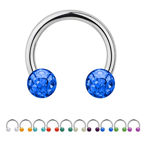 Treuheld® | 1.2mm x 12mm Hufeisen Piercing/Circular Barbell | 4mm Kristall Piercing-Kugeln | Dunkel-Blau | Chirurgenstahl | Septum Lippe Ohr von Treuheld