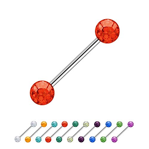 Treuheld® | 1.2mm x 14mm Piercing Barbell Silber | 4mm Kristall Piercing-Kugeln | Rot | Chirurgenstahl | Nippel, Ohr von Treuheld