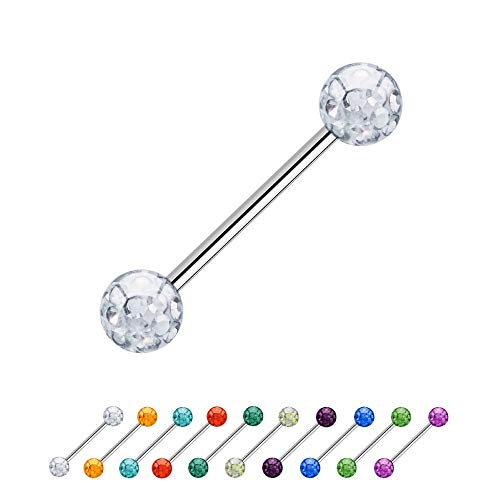 Treuheld® | 1.2mm x 16mm Piercing Barbell Silber | 4mm Kristall Piercing-Kugeln | Klar - Transparent | Chirurgenstahl | Nippel, Ohr von Treuheld