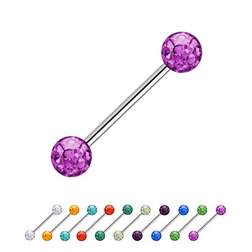 Treuheld® | 1.2mm x 9mm Piercing Barbell Silber | 4mm Kristall Piercing-Kugeln | Pink/Rosa | Chirurgenstahl | Nippel, Ohr von Treuheld