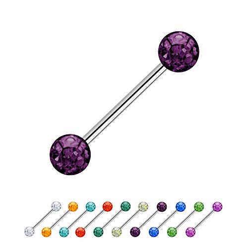 Treuheld® | 1.6mm x 10mm Piercing Barbell Silber | 6mm Kristall Piercing-Kugeln | Lila/Violet | Chirurgenstahl | Nippel, Ohr von Treuheld