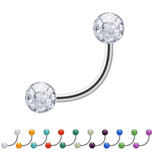 Treuheld® | 1.6mm x 12mm Piercing Banane | 5mm Kristall Kugeln | Klar - Transparent |Chirurgenstahl | Silber | Bauchnabelpiercing Nippelpiercing von Treuheld