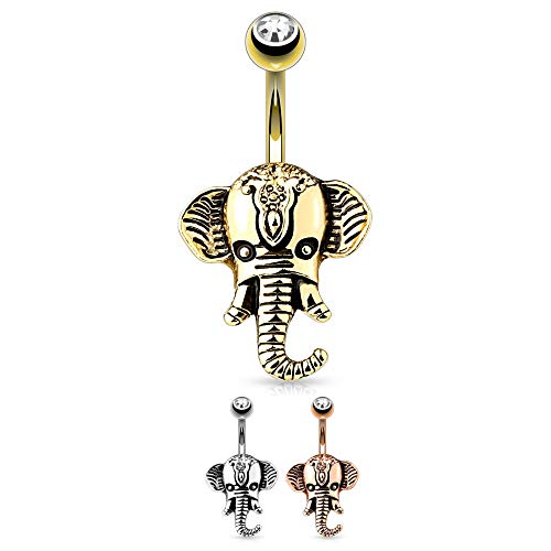 Treuheld® | Bauchnabelpiercing mit Elefant und Kristall | 3 Farben [02.] - Gold von Treuheld