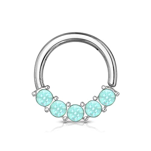 Treuheld® Continuous Piercing Ring mit Opalith Kristallen | 7 Farben [02.] - Ring: Silber - Kristalle: blau von Treuheld