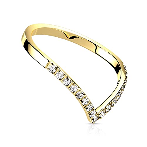 Treuheld® Edelstahl Ring mit Spitze und Kristallen | Farbe: Gold - Größe: 60 von Treuheld