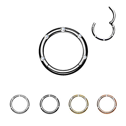 Treuheld® Schwarzer Segmentklicker Piercing mit Kristallen - Größe: 1.2 x 10 mm von Treuheld