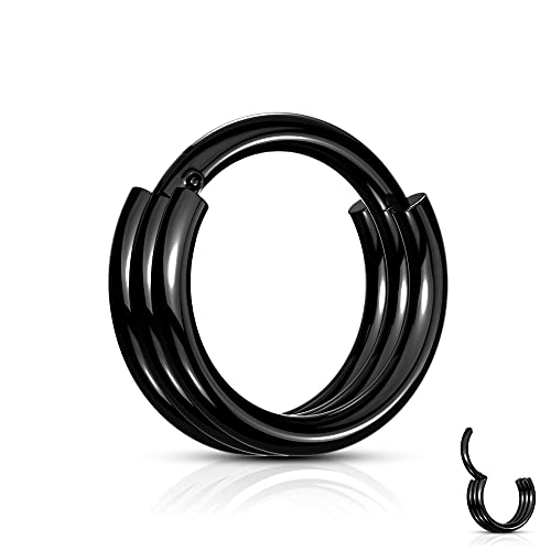 Treuheld® Segmentring-Clicker Piercing mit 3 Ringen in 2 Größen - [04.] schwarz - 1.2mm x 10mm von Treuheld