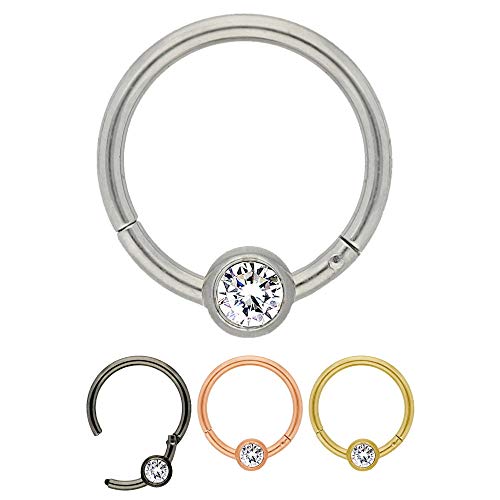 Treuheld® Silberner Segmentring-Clicker Piercing mit Kristall | Größe: 1.0 x 6 mm (Kugel: 3mm) von Treuheld