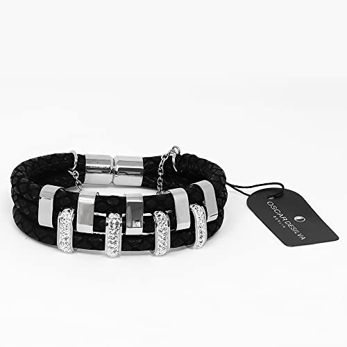 Treuheld® Stoff-Armband mit Kristall-Spangen | Magnetverschluss | 3 Reihen | Silber 21 cm von Treuheld