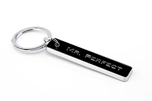 TROIKA Schlüsselanhänger MR. PERFECT - KR8-54/CH - länglicher Metallanhänger - Schriftzug ,MR.PERFECT' - schwarz / silber - Partner - Liebe - Freund - das Original von TROIKA von TROIKA