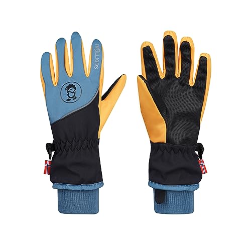 Trollkids Trolltunga Wasserabweisende Handschuhe, Schwarz/Stahlblau/Mango, Größe 7 von Trollkids