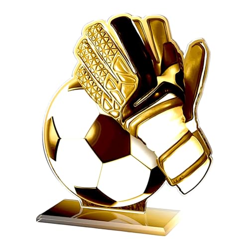 Trophy Monster Klassischer Gold-Fußball-Torwarthandschuh und Ball, Award-Größe 160 mm, für Events, Ligen und Clubs, aus 6 mm dickem, bedrucktem Acryl mit passender Basis von Trophy Monster