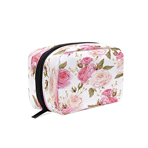Kosmetiktasche mit Blumenrose, Kulturbeutel für Damen und Mädchen, tragbare Box mit Blumenmuster, mehrfarbig, 6.5x2.5x4 in, Kulturbeutel von TropicalLife