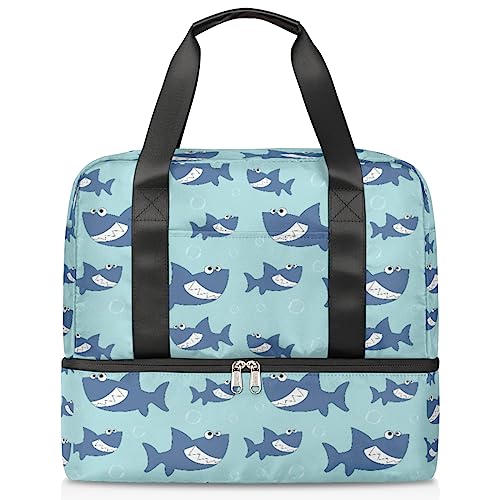 Lustige Hai-Reisetasche für Männer und Frauen, 21 l, niedlicher Hai, Wochenendtasche, nass, getrennte Sporttasche, Fitnessstudio, Reisen, Wochenendtasche, multi, 21L, Reisetasche von TropicalLife