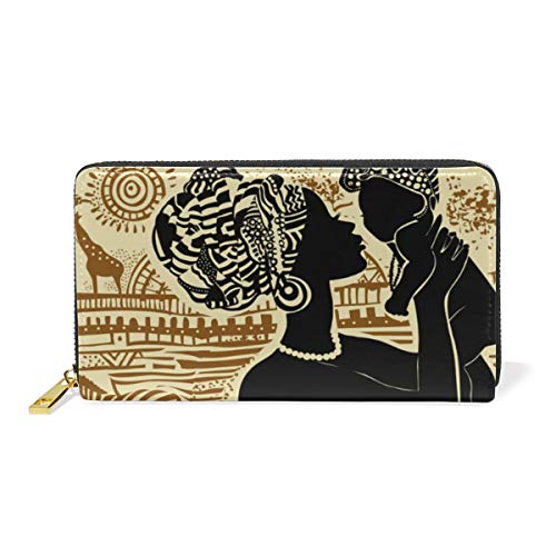 Rootti Damen Lange Geldbörse afrikanische Frauen Kinder Echtes Leder Gold Reißverschluss Geldbörse Münze Bargeld Telefon Clutch Tasche Multi Kartenhalter Tasche für Mädchen Frauen von TropicalLife