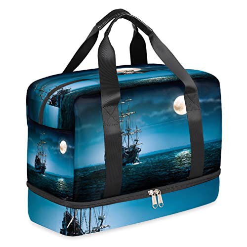 Sporttasche mit Schuhfach, Seefahrt, Mond, Turnbeutel, Reisetasche, leicht, wasserdicht, für Damen und Herren Sporttasche mit Schuhfach, Seefahrt, Mond, Turnbeutel, Reisetasche, leicht, wasserdicht, für Damen und Herren von TropicalLife