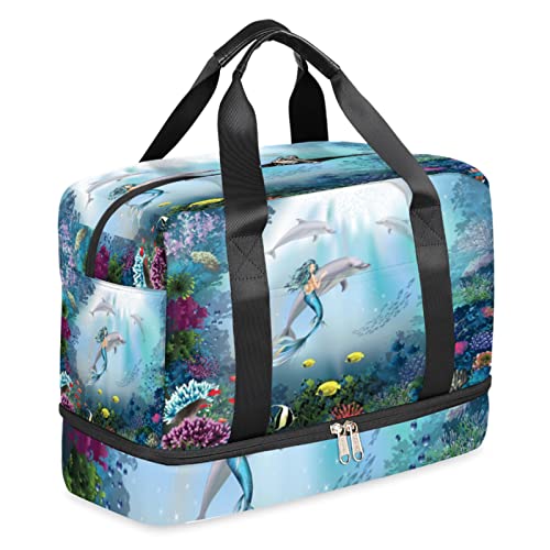 Sporttasche mit Schuhfach, Unterwasserwelt, Delfin, Meerjungfrau, Turnbeutel, Reisetasche, leicht, wasserdicht, für Damen und Herren Sporttasche mit Schuhfach, Unterwasserwelt, Delfin, Meerjungfrau, Turnbeutel, Reisetasche, leicht, wasserdicht, für Damen und Herren von TropicalLife