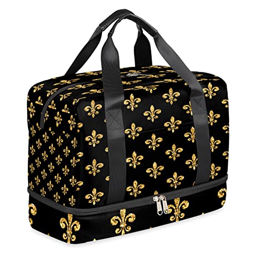 Sporttasche mit Schuhfach Golden Fleur-De-Lis Muster Gym Tote Bag Holdall Leichte Reise Duffel Bag Wasserdicht Übernachtungstaschen für Männer Frauen, multi, Einheitsgröße, Reisetasche von TropicalLife