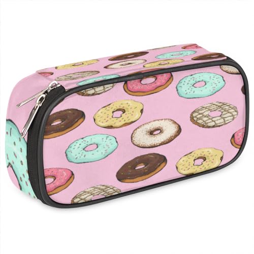 TropicalLife Donut Federmäppchen PU Leder Stifttasche Niedliche Donut Bleistift Tasche Reißverschluss Schreibwaren Kosmetik Make-up Taschen für Kinder Mädchen Jungen Männer Frauen, farbe, von TropicalLife