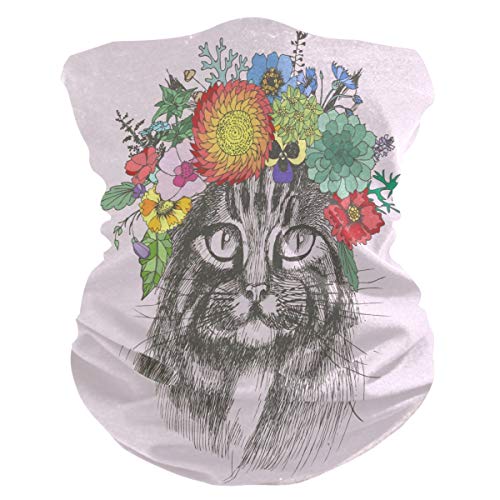 TropicalLife JNlover Wasserfarben Tier Katze Blume Unisex Multifunktionstuch Bandana UV-Schutz Atmungsaktiv Staub Gesichtsabdeckung für Radfahren, Wandern, Outdoor, Laufen von TropicalLife