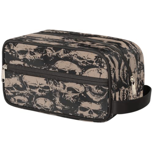 Vintage Retro Totenkopf Reise Kulturbeutel Halloween Totenkopf Kosmetik Make-up Brush Organizer Tragbar Große Waschtasche für Damen Herren, mehrfarbig, 10.5 x 4.4 x 5.3 inches von TropicalLife