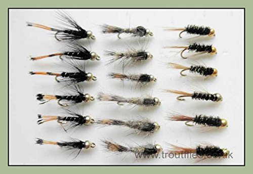 Goldkopf Angelfliegen, 18 Stück, Goldhead Diawl Back, Hasenohren & schwarzer Pennell 10/12 von Troutflies UK Goldhead Nymphs