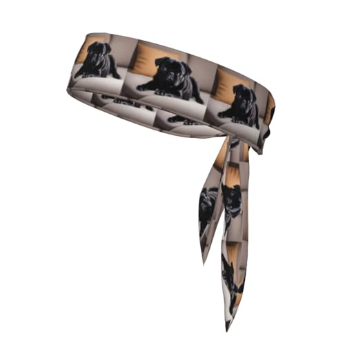 Niedliches schwarzes Mops-Hunde-Stirnband, Sport-Kopfband, Stirnband für Damen und Herren, Haarband für Laufen, Workout, Fußball von Trukd
