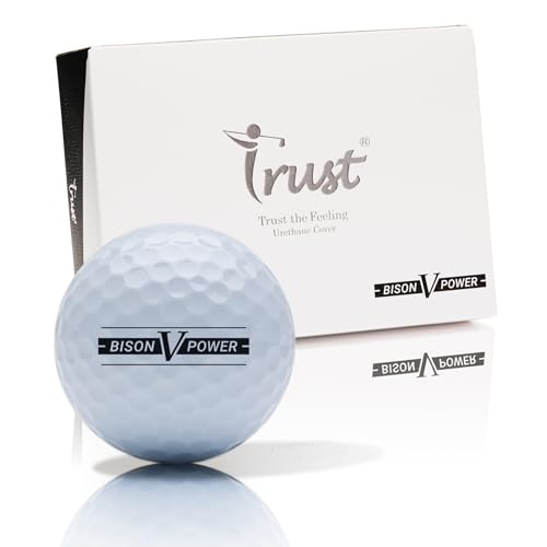 Trust Golfbälle Bison V Power - Für ambitionierte Golfer: Extreme Weite unter 169 km/h, präzise Kontrolle, angenehmes Schlaggefühl, mit Urethanhülle, 3-Piece Dynamischer Kern, 12 Bällen, Perlweiß Trust Golfbälle Bison V Power - Für ambitionierte Golfer: Extreme Weite unter 169 km/h, präzise Kontrolle, angenehmes Schlaggefühl, mit Urethanhülle, 3-Piece Dynamischer Kern, 12 Bällen, Perlweiß von Trust