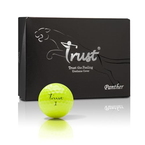 Trust Golfbälle Panther - Urethan-Cover, weiches Schlaggefühl, Fliegt gerade Stoppt, Big MAX Hochspringkern, Distanz & Spin Kontrolle | 1 Dutzend (12 Bälle) | Gelb von Trust