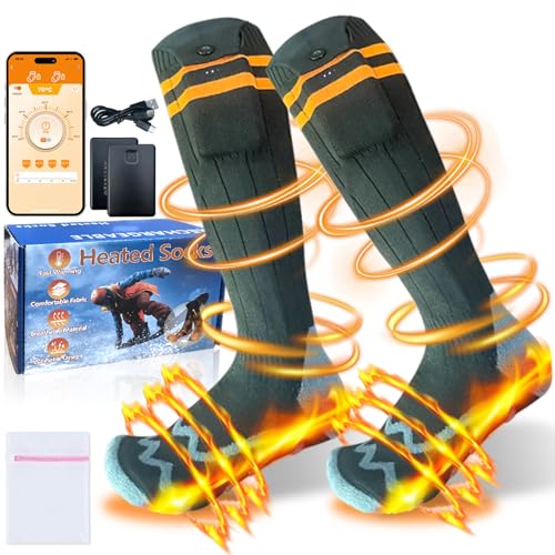 Heizsocken Damen Herren, APP-Steuerung Beheizbare Socken, die Lösung für kalte Zehen im Jahr 2024, 5v 5000 mAh Wiederaufladbare Heizsocken für Outdoor-Wandern/Skifahren/Camping/Angeln von Trywise