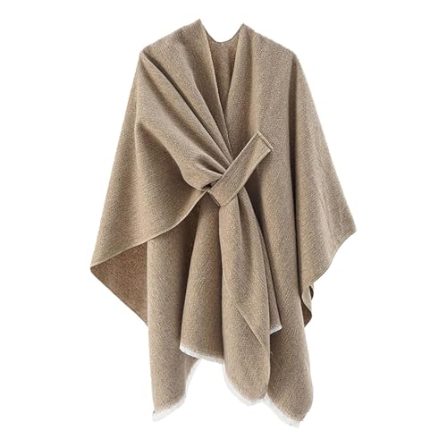 Tseonmis Bovagu Damen-Strickjacke mit Wickeleffekt, eleganter Damen-Poncho mit Wickeleffekt für Herbst und Winter in Übergröße (Khaki) von Tseonmis