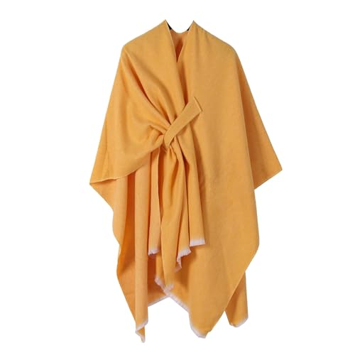 Tseonmis Bovagu Damen-Strickjacke mit Wickeleffekt, eleganter Damen-Poncho mit Wickeleffekt für Herbst und Winter in Übergröße (Yellow) von Tseonmis