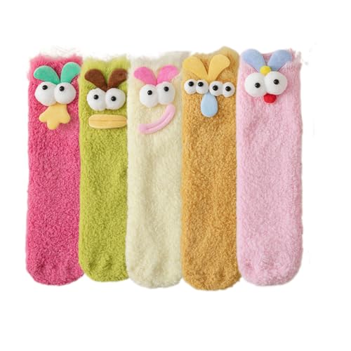 Tseonmis Dreidimensionale, skurrile Socken aus Korallensamt, Samtsocken mit Cartoon-Monstern, süße, warme, gemütliche, Flauschige Socken mit Cartoon-Monstern (5pcs-A) von Tseonmis