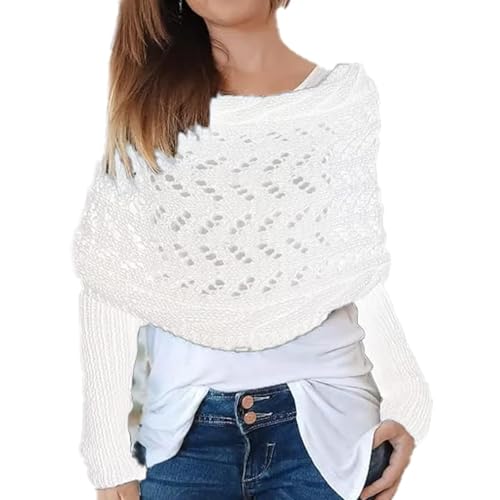 Tseonmis Multifunktionaler Schal mit Ärmeln, Strickschal mit Ärmeln für Damen, modischer einfarbiger Schal, Strickschal (White) von Tseonmis