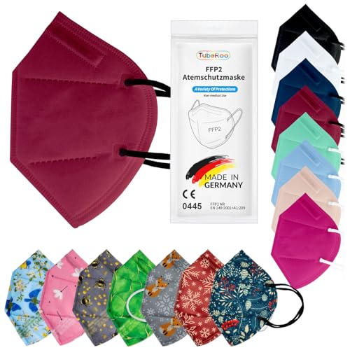 TubeRoo FFP2 Maske Dunkelrot Rot Bordeaux Kirschrot 10 Stück Masken aus Deutschland, Made in Germany, weiche runde Ohrschlaufen Bänder, Atemschutzmaske, Mundschutz, Schutzmaske, Staubmaske, Allergie TubeRoo FFP2 Maske Dunkelrot Rot Bordeaux Kirschrot 10 Stück Masken aus Deutschland, Made in Germany, weiche runde Ohrschlaufen Bänder, Atemschutzmaske, Mundschutz, Schutzmaske, Staubmaske, Allergie von TubeRoo
