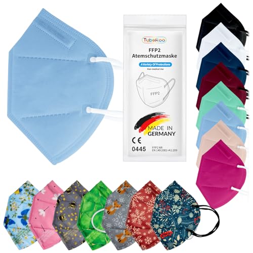 TubeRoo FFP2 Maske Hellblau Blau Pastellblau 10 Stück Masken aus Deutschland, Made in Germany, weiche runde Ohrschlaufen Bänder, Atemschutzmaske, Mundschutz, Schutzmaske, Staubmaske, Feinstaubmaske TubeRoo FFP2 Maske Hellblau Blau Pastellblau 10 Stück Masken aus Deutschland, Made in Germany, weiche runde Ohrschlaufen Bänder, Atemschutzmaske, Mundschutz, Schutzmaske, Staubmaske, Feinstaubmaske von TubeRoo