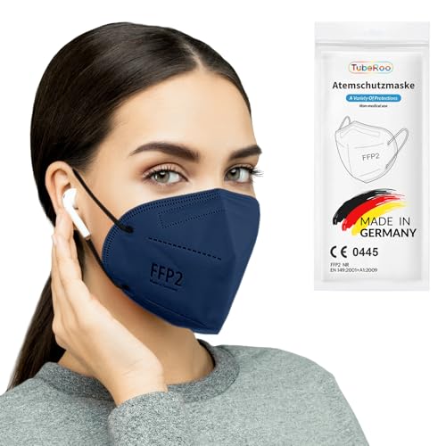TubeRoo FFP2 Maske blau duneklblau marine 50 Stück Masken aus Deutschland, Made in Germany, weiche runde Ohrschlaufen Bänder, Atemschutzmaske, Mundschutz TubeRoo FFP2 Maske blau duneklblau marine 50 Stück Masken aus Deutschland, Made in Germany, weiche runde Ohrschlaufen Bänder, Atemschutzmaske, Mundschutz von TubeRoo