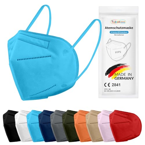 TubeRoo FFP2 Maske blau hellblau 5 Stück Masken aus Deutschland, Made in Germany, weiche runde Ohrschlaufen Bänder, Atemschutzmaske, Mundschutz, Schutzmaske, Staubmaske, Feinstaubmaske TubeRoo FFP2 Maske blau hellblau 5 Stück Masken aus Deutschland, Made in Germany, weiche runde Ohrschlaufen Bänder, Atemschutzmaske, Mundschutz, Schutzmaske, Staubmaske, Feinstaubmaske von TubeRoo