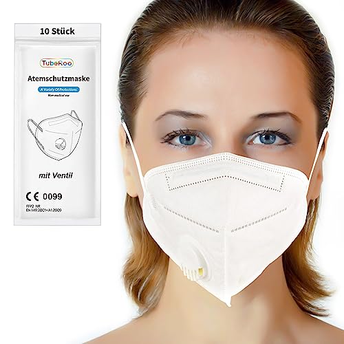 TubeRoo FFP2 Maske mit Ventil, 10 Stück Masken, Versand aus Deutschland, Staubmaske Atemschutz Feinstaub Feinstaubmaske Staubschutzmaske Partikelfilter Atemschutzmaske Mundschutz mit Ausatemventil von TubeRoo