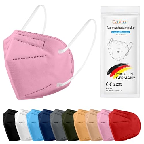 TubeRoo FFP2 Maske pink hellpink 50 Stück Masken aus Deutschland, Made in Germany, weiche runde Ohrschlaufen Bänder, Atemschutzmaske, Mundschutz, Schutzmaske, Staubmaske, Feinstaubmaske von TubeRoo