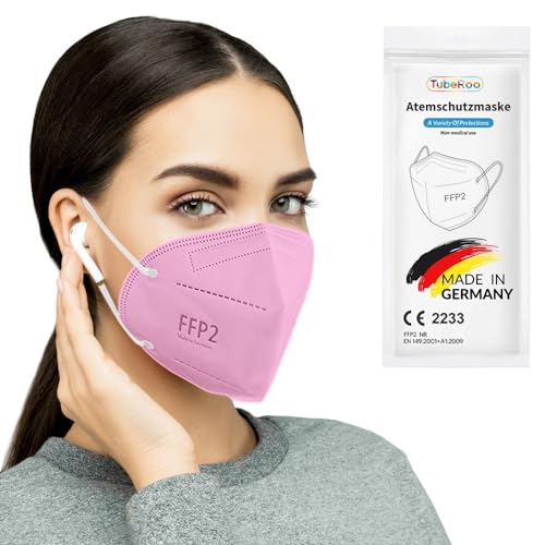 TubeRoo FFP2 Maske pink rosa 50 Stück Masken aus Deutschland, Made in Germany, weiche runde Ohrschlaufen Bänder, Atemschutzmaske, Mundschutz von TubeRoo