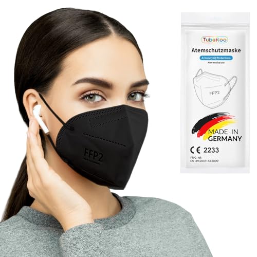 TubeRoo FFP2 Maske schwarz 10 Stück Masken aus Deutschland, Made in Germany, weiche runde Ohrschlaufen Bänder, Atemschutzmaske, Mundschutz TubeRoo FFP2 Maske schwarz 10 Stück Masken aus Deutschland, Made in Germany, weiche runde Ohrschlaufen Bänder, Atemschutzmaske, Mundschutz von TubeRoo